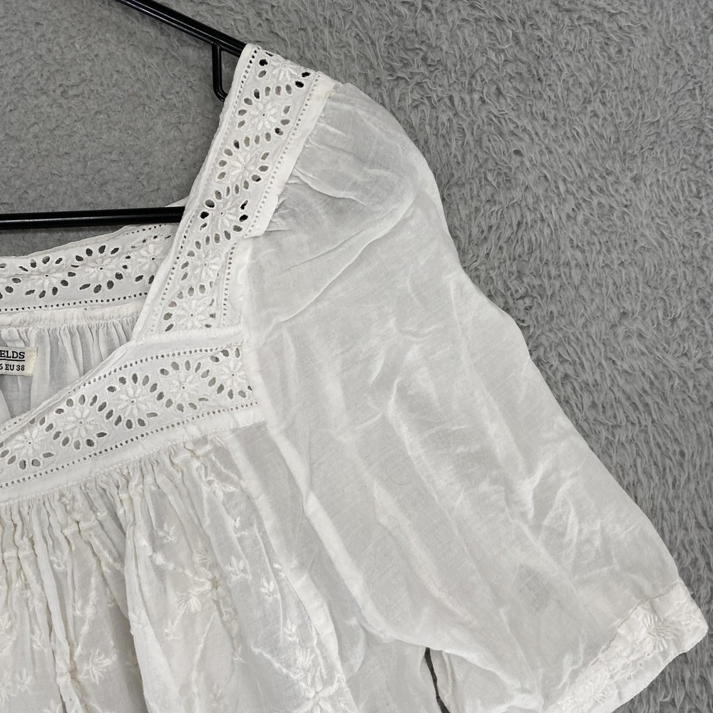 AllSaints Blessed Smock Dress Womens 6 White Swing Boho Peasant Embroidered - Picture 4 of 14